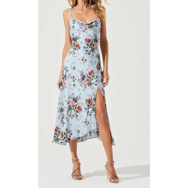 ASTR Gaia Floral Midi Dress in Blue Rust Size Small NEW - Image 2
