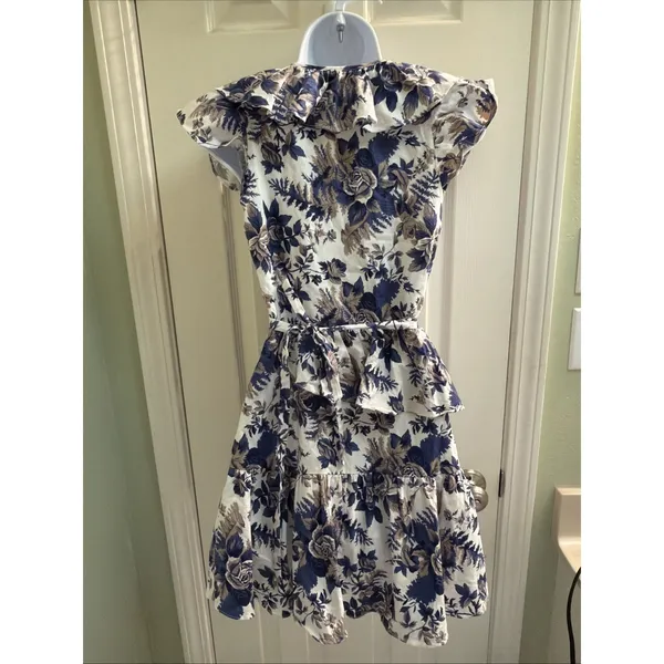 Hello Molly Dress Sz L Blue Floral Ruffle Wrap Flutter Sleeve‎ Summer Sundress - Image 3