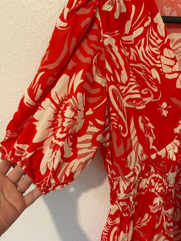 Abel The Label Red and White Floral Puff Sleeve Mini Dress - Image 4