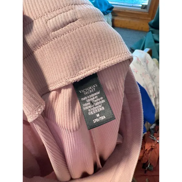 Victoria's Secret Ribbed Jogger Pants Pink Satin Drawstring Lounge Sleepwear M - Image 6