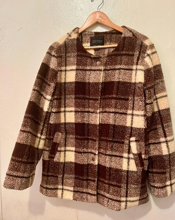Plaid Snap Button Sherpa Teddy Jacket/ Coat - Image 3