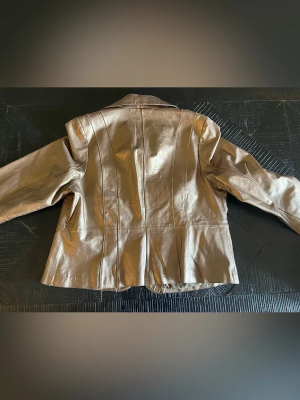 Bernardo Metallic Gold 100% Leather Zip-Front Jacket Size 2X - Image 4