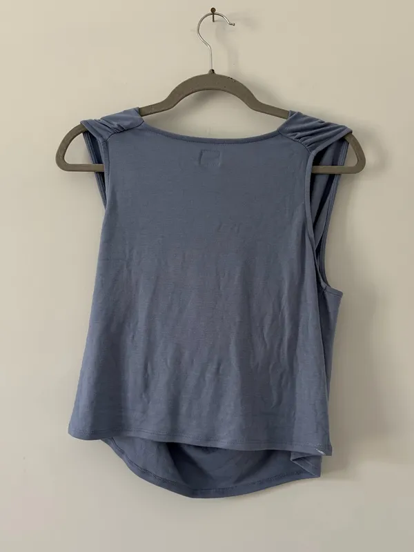 Free People Free-est Sleeveless Cowl Neck Blouse Viscose Blue Suede NWT M - Image 5