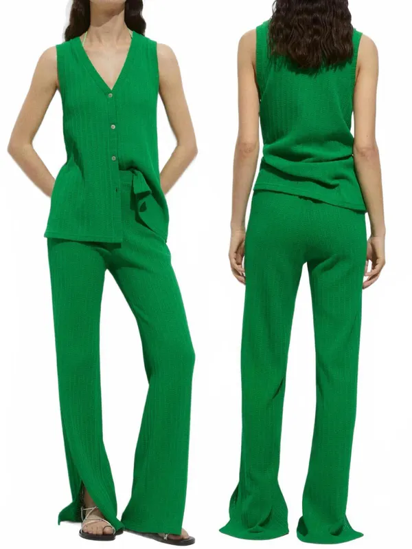 Mango 2-pc Coord Set Crochet Vest & Pant NWT Green Size Small - Image 2
