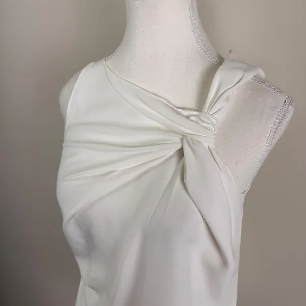 REISS Cream Knotted Shoulder Draped Sleeveless Blouse Top Size US 4 UK 8 EU 36 - Image 4