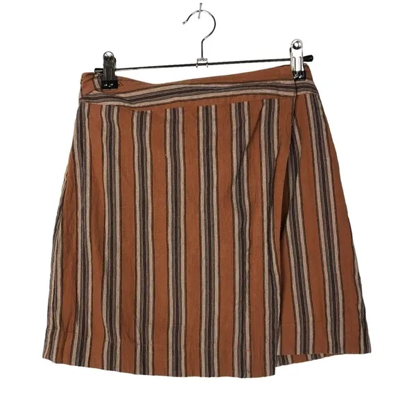 Boutique‎ Storia Orange Stripe Wrap Mini Skirt S - Image 2