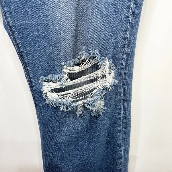 American Eagle Plus Size 18 Jeans Mom Dark Raw Distressed Blue High Rise‎ 327 - Image 5