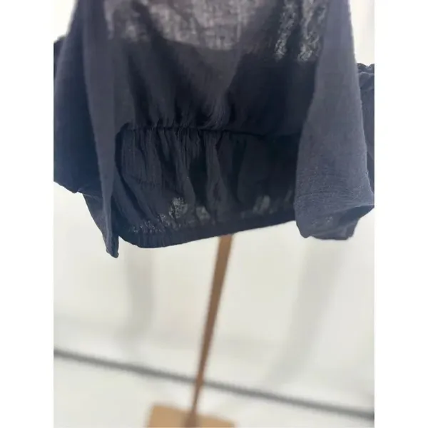 Free People Black Ruffle Strapless Tube Top Smocked Cotton Size S - Image 6
