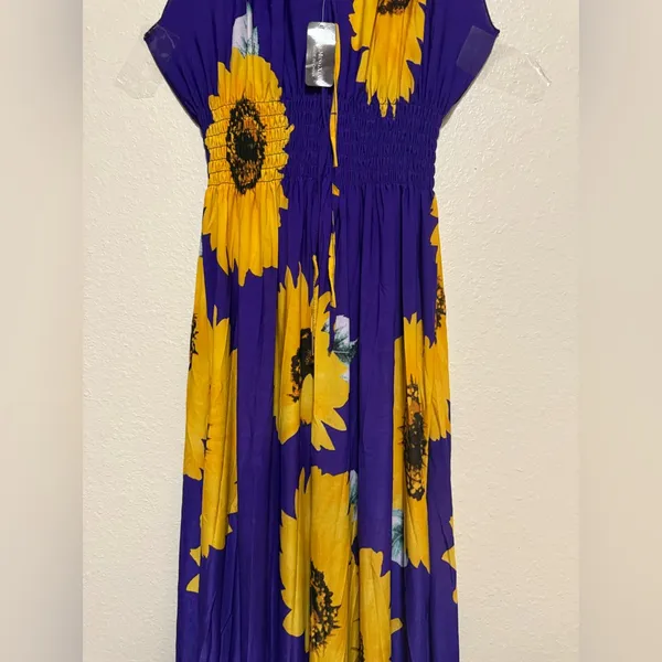 Sunflower Purple Maxi Dress Boho Floral Summer Maxi NWT Flowing Sundress Size L - Image 7