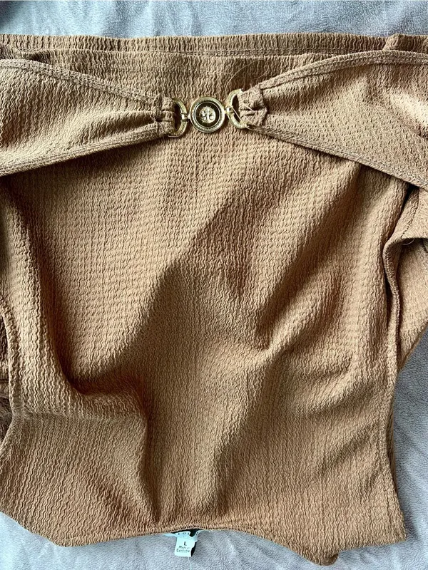 Textured Caramel Bustier Crop Top - Sculpted Cups - Image 2