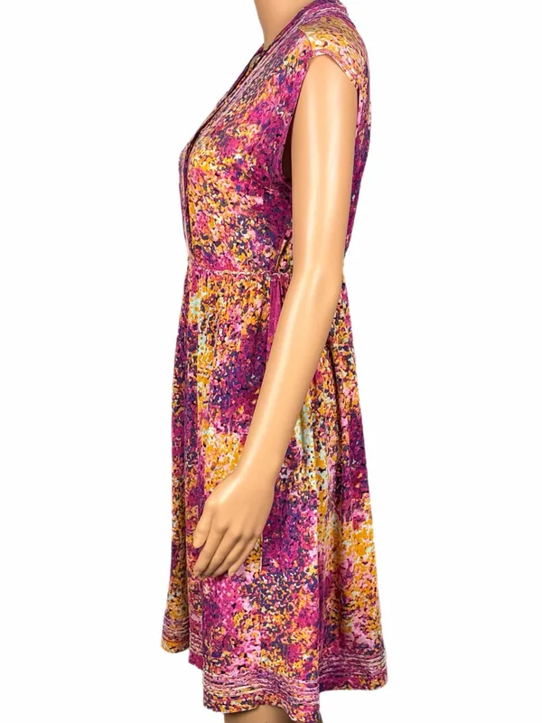CALVIN KLEIN Fuchsia Multi Abstract Faux Wrap Fit & Flare Stretch Size 8 - Image 6