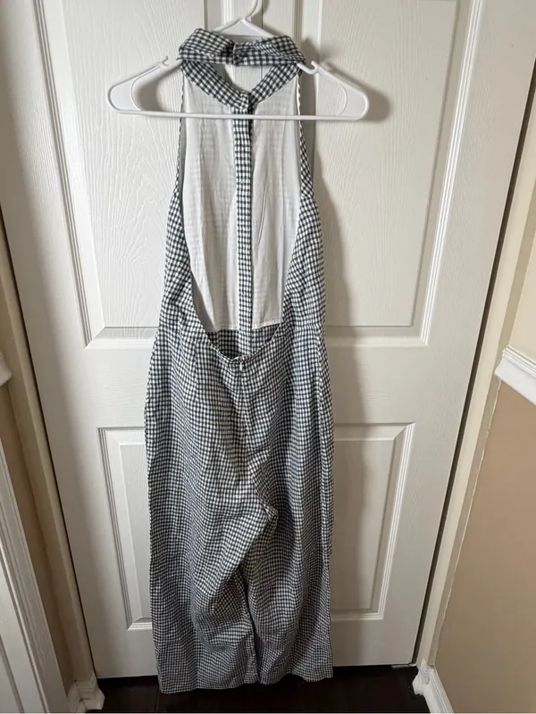 Reformation Ryan Linen Jumpsuit Sz 8 Gingham Causal Spring/Summer Halter Neck S - Image 7