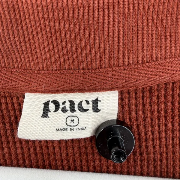 Pact Organic Cotton Waffle Knit Thermal Henley Pullover Top Rust Brown Medium - Image 4