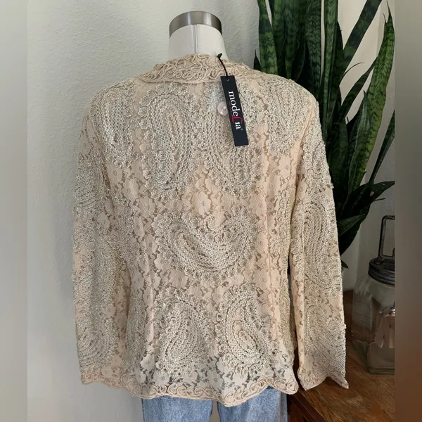 Vintage Modelia New‎ York Metallic Lace Embroidered Top – XXL Elegant Blouse - Image 2