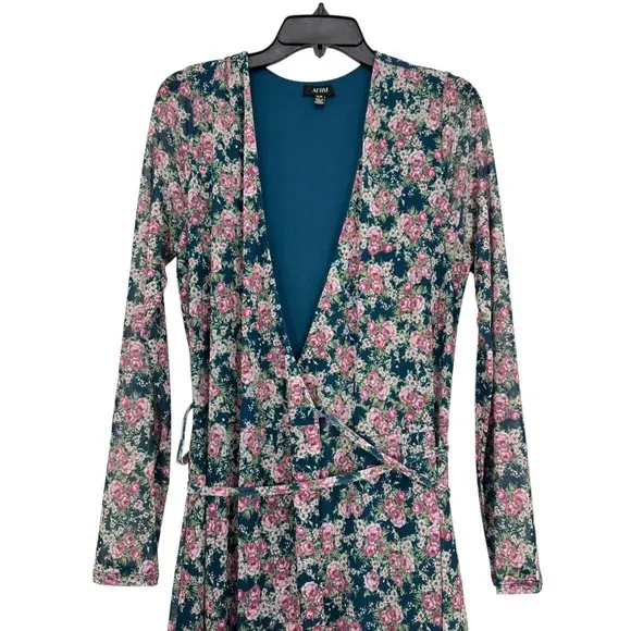 AFRM‎ Floral Print Maxi Dress Long Sleeve Wrap Medium Boho Sheer Wedding Guest - Image 2