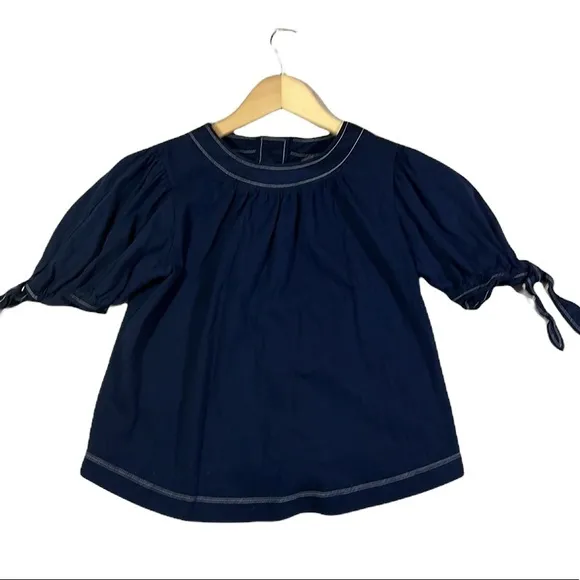 Anthropologie Rialto Navy Blue Tie Sleeve‎ Shirt - Image 4