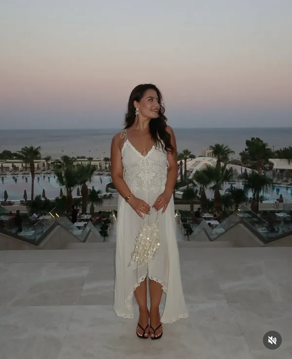 Zara Elegant White Lace Trim Dress beads cream boho hippie summer beach - Image 4