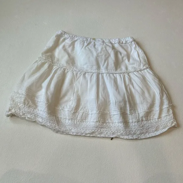 Abercrombie Lace Trim Mini Skirt White Cotton Small Boho Feminine - Image 3