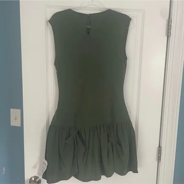 NWT ASOS Design Cowl Neck Hitched Hem Cupro Mini Dress Dark Green Size 10 - Image 11