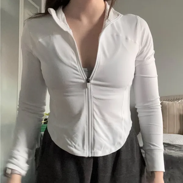 Cropped Workout Zip Up Jacket White Size M - Image 3