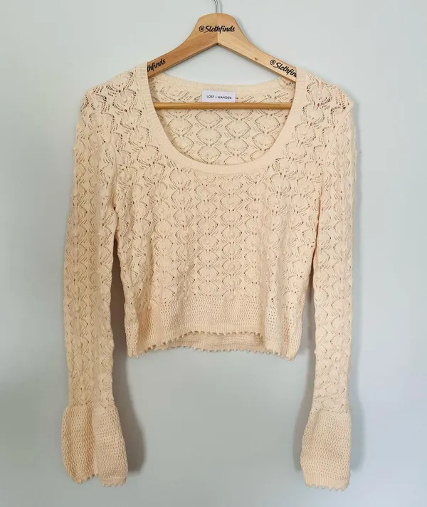 Lost + Wander Serena Pointelle Knit Square Neck Top- Ecru- Size XS/Small- Sample - Image 10
