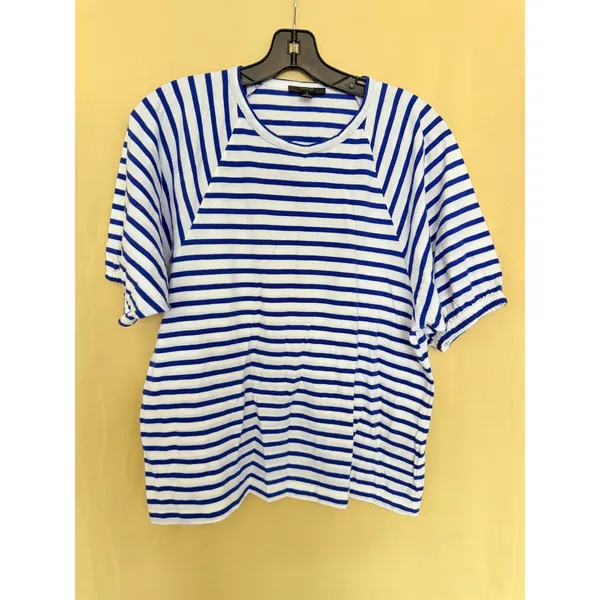 J.Crew T-Shirt Womens S Blue Striped‎ AW139 Puff Raglan Sleeve Cotton Top - Image 2