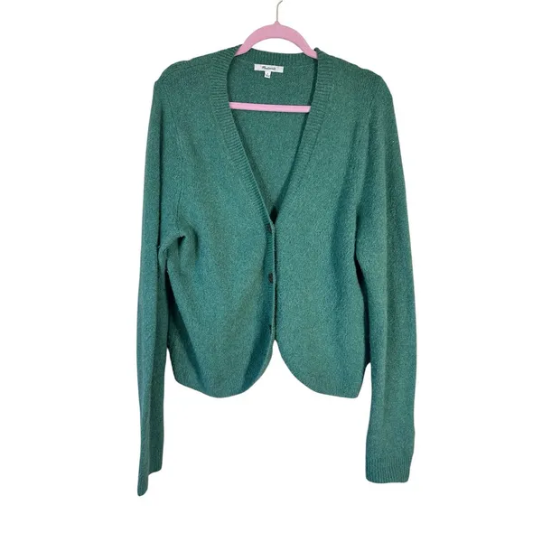 Madewell Green Cotton Wool Blend Cardigan Sweater Womens L Preppy Casual Fall - Image 2