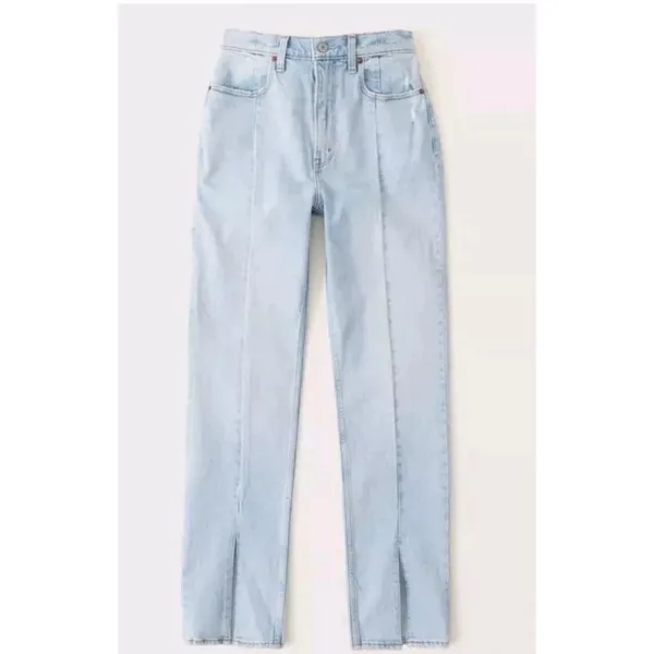 Abercrombie & Fitch 90’s Straight‎ Jeans Size 32/14 Ultra HR Vent Hem Light Wash - Image 4