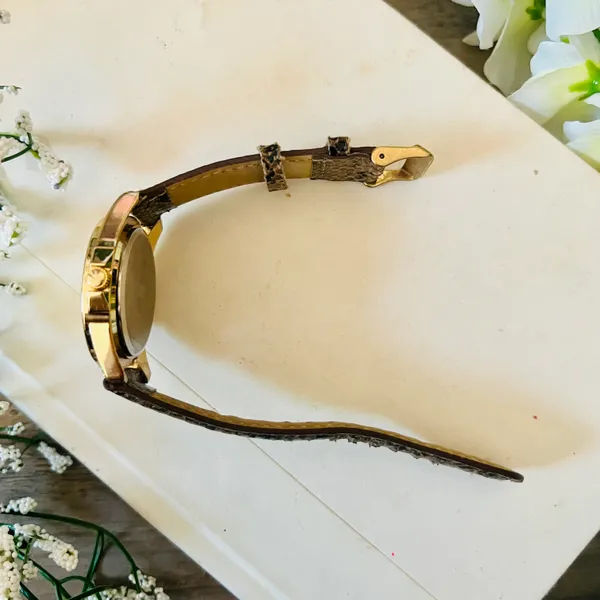 Gold & Snake Print Diamond Watch - Image 11