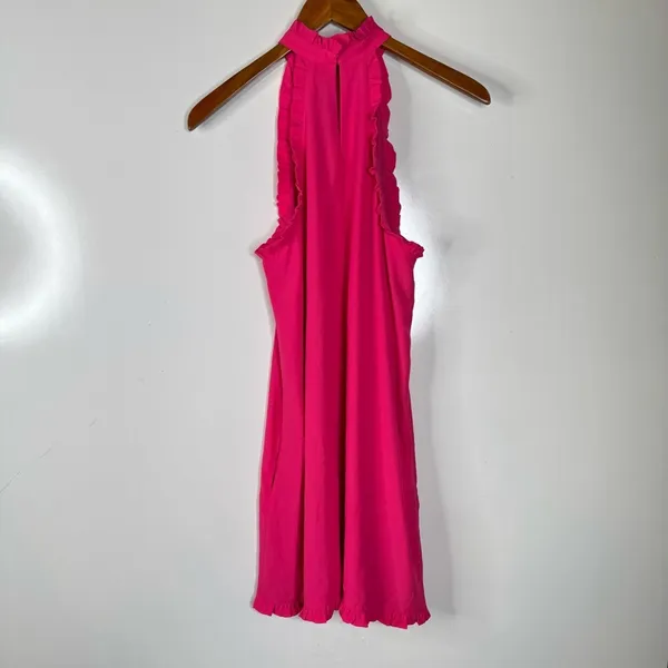 Amanda Uprichard Pink Ruffle High Neck‎ Mini Dress Size Small - Image 2