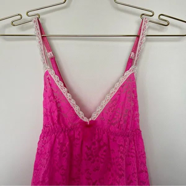 Victoria's Secret Lace Babydoll Size Small Hot Pink Lace Nightie Slip Cami - Image 10