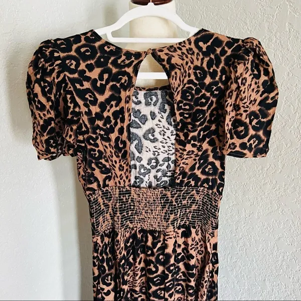 AFRM Jamie Print Open Back Short Sleeve Dress, Brown/Black Animal, Small, NWT‎ - Image 11