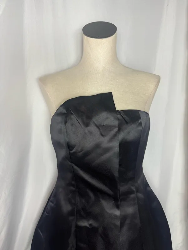 Commence Black Satin gothic Formal elegant Strapless Short Dress Minimalist M - Image 2