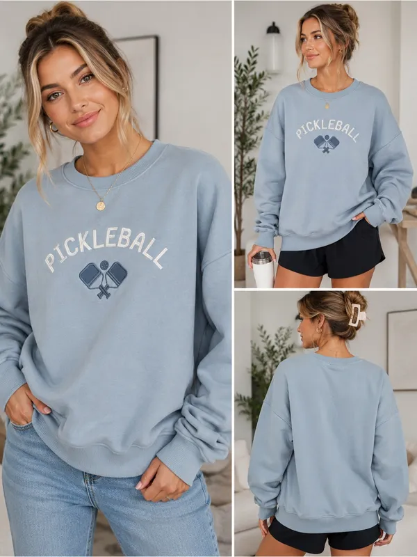 LE LIS Pickleball Graphic Fleece Sweatshirt Blue Oversized NWT Large - Image 2