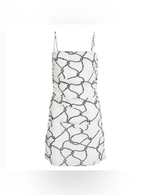 NWOT WeWoreWhat Ronnie White Mini Dress with Black Rope Print - Image 3