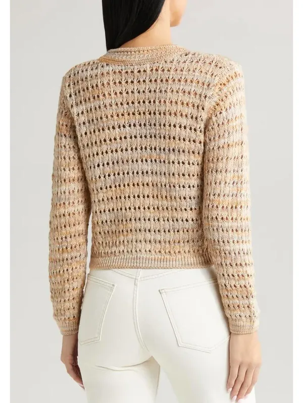 Marled Open Stitch Cardigan All in Favor Beige Tan Size Small - Image 2