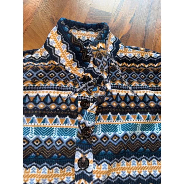 Kavu Fleece Pullover Women Medium‎ Blue Orange Geometric Aztec Button Up - Image 4