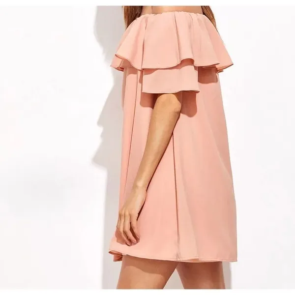 ✨Pink Off The Shoulder Ruffle Dress✨ Orange Size M - Image 5