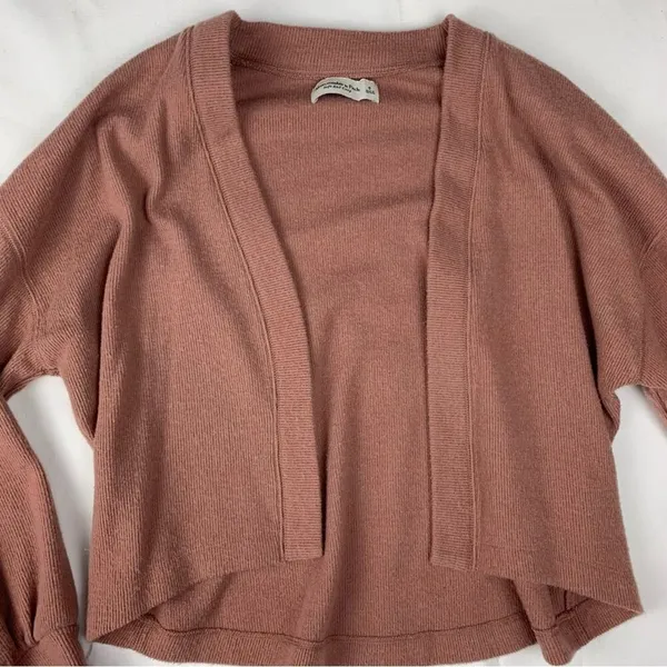 Abercrombie & Fitch women's small soft cozy tan sweater open cardigan brown casu - Image 5