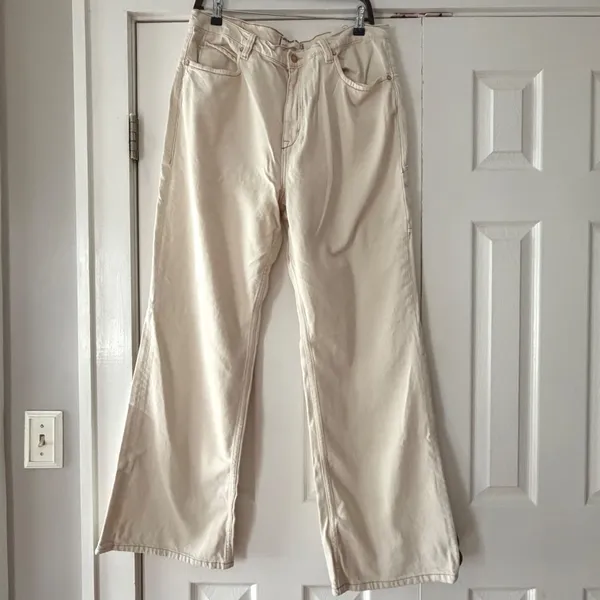 Free People We The Free Tinsley‎ Baggy Mid Rise Straight Leg Jeans Cream 33 NWOT - Image 5