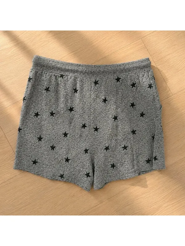 Lucky Brand Gray Star Print Lounge Sleep Shorts Drawstring Size L Soft - Image 2
