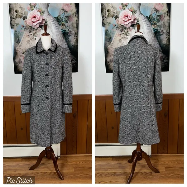 Gorgeous LOFT Wool Tweed Coat with Black Velvet Trim! - Image 2