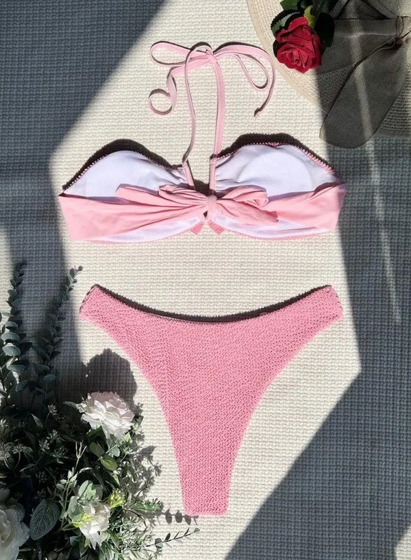 Pink Ruched halter bikini set - Image 5