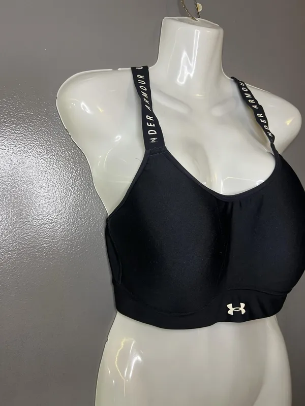 Under Armour Sports Bra Womens XL Black Crossback Padded Stretch Logo Athletic - Image 2