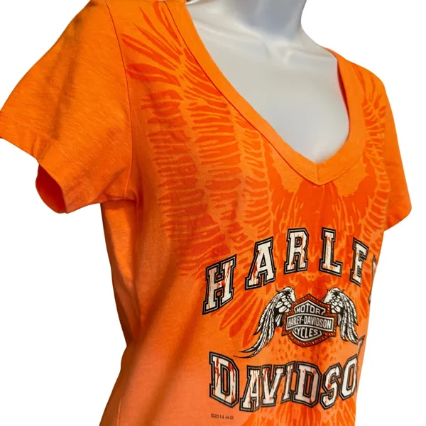 Harley Davidson Y2K Graphic V Neck T-Shirt‎ S Biker Moto Burnout Rhinestone - Image 9