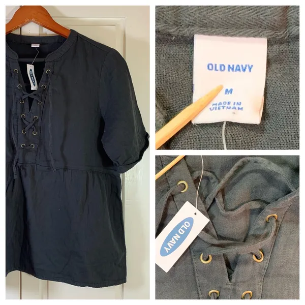 Old Navy Black Lace-Up Peplum Blouse M NWT Boho Cottagecore Festival Top Witchy Soft Goth - Image 11