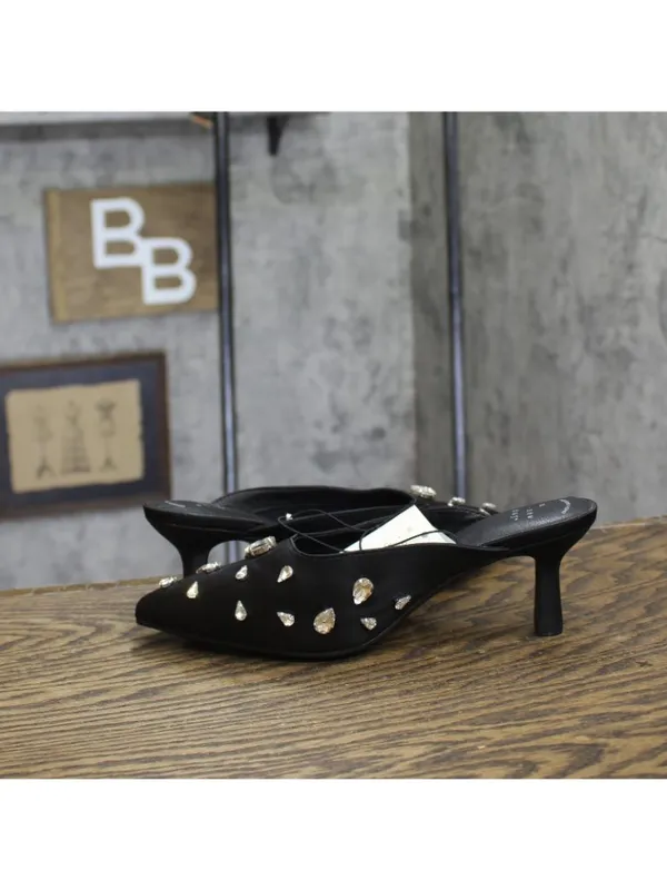 NWT A New Day Womens Katia Heels Mule Rhinestone Satin 94663379 Black 7M - Image 8