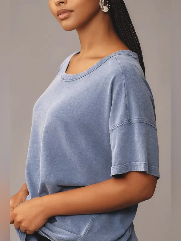 Pilcro Anthropologie Jordyn Oversized Cotton Slub Tee Faded Blue/Indigo Wash M - Image 2