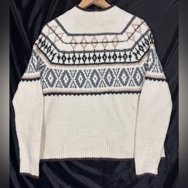 American Eagle Sweater Cream Wool Blend Fair‎ Isle Scandi Nordic Cabincore Large - Image 3