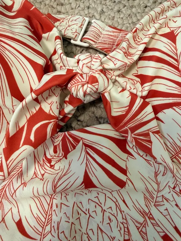 NWT Old Navy Tropical One Piece Swimsuit Medium Orange White Palm Print Resort - Image 4